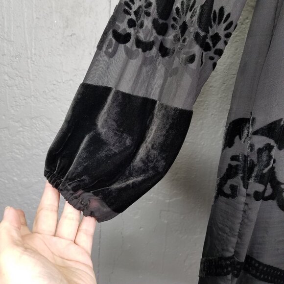 STARING AT STARS Mini Dress Sm Black Velvet Burnout Floral Sheer Net Lined Roses - Picture 6 of 13